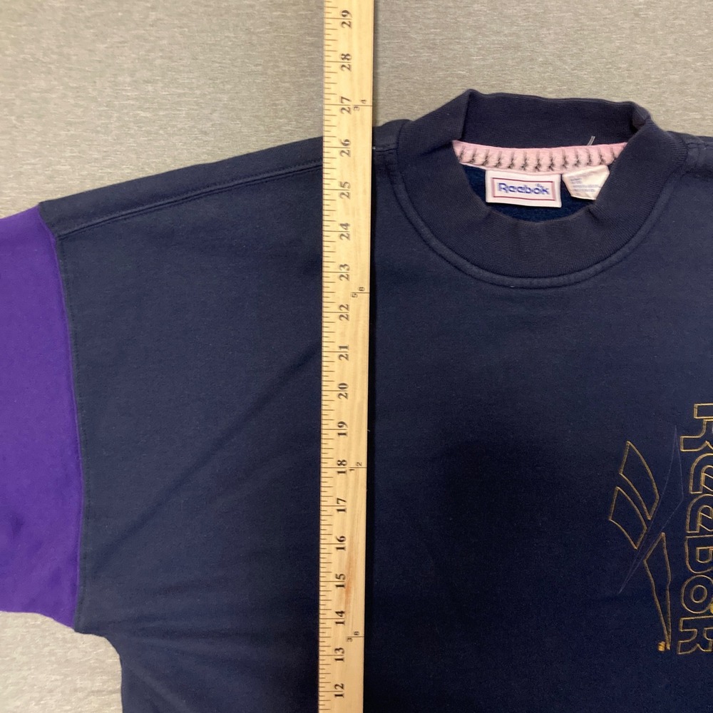 Vintage Reebok Colorblock Sweatshirt Navy Purple Mock Neck Logo Mens Medium - Picture 4 of 10